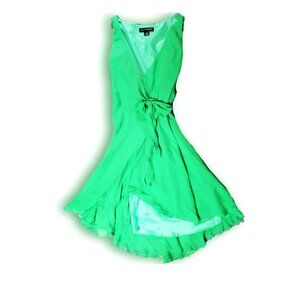 Silk Ruffle Wrap Dress in Bright Green